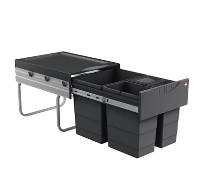 Hailo Raumspar-Tandem Abfallsammler - 18+2x 8.5 L Dunkelgrau. Mülltrennsystem mit 3 Behältern für den Einbau.