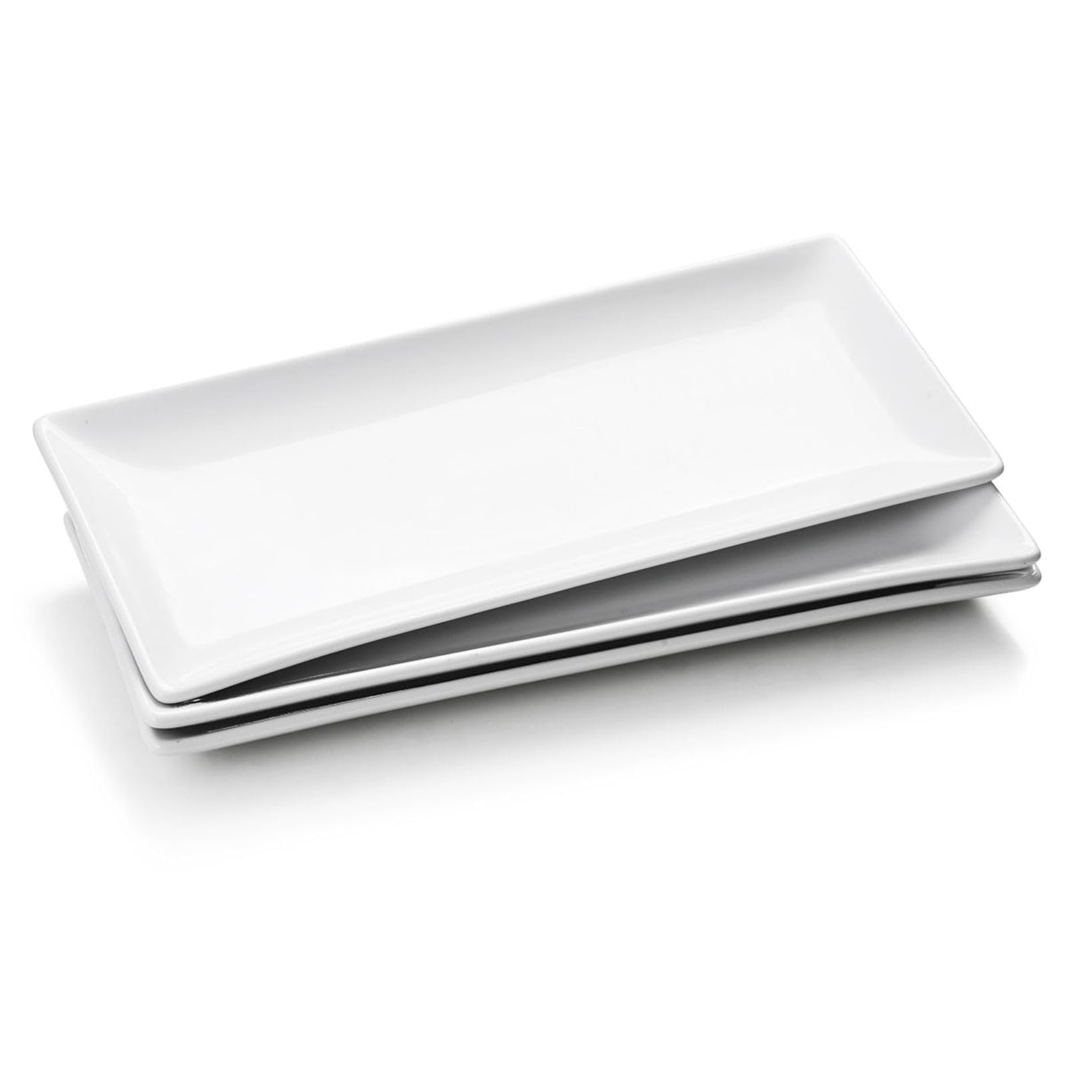 WishDeco Servierplatte 3er Set Porzellan, rechteckig, weiss, 35x15 cm – zum Servieren von Kuchen, Sushi und Desserts
