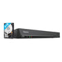 Reolink RLN16-410 16CH 4K PoE NVR Rekorder 4TB. Schwarzes, rechteckiges Gehäuse. Ermöglicht 4K-Aufzeichnung von 16 PoE-Kameras.