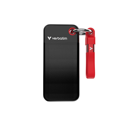 Verbatim Pocket SSD Tragbare Externe Festplatte 1 TB Schwarz/Rot. Kompakte, rechteckige SSD, schwarz/rot. Schnelle Datenspeicherung und -übertragung.