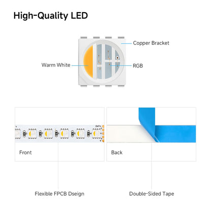 BTF-LIGHTING LED Streifen RGBWW 5050 4in1 RGB+Warmweiss 24 V 5 m IP30