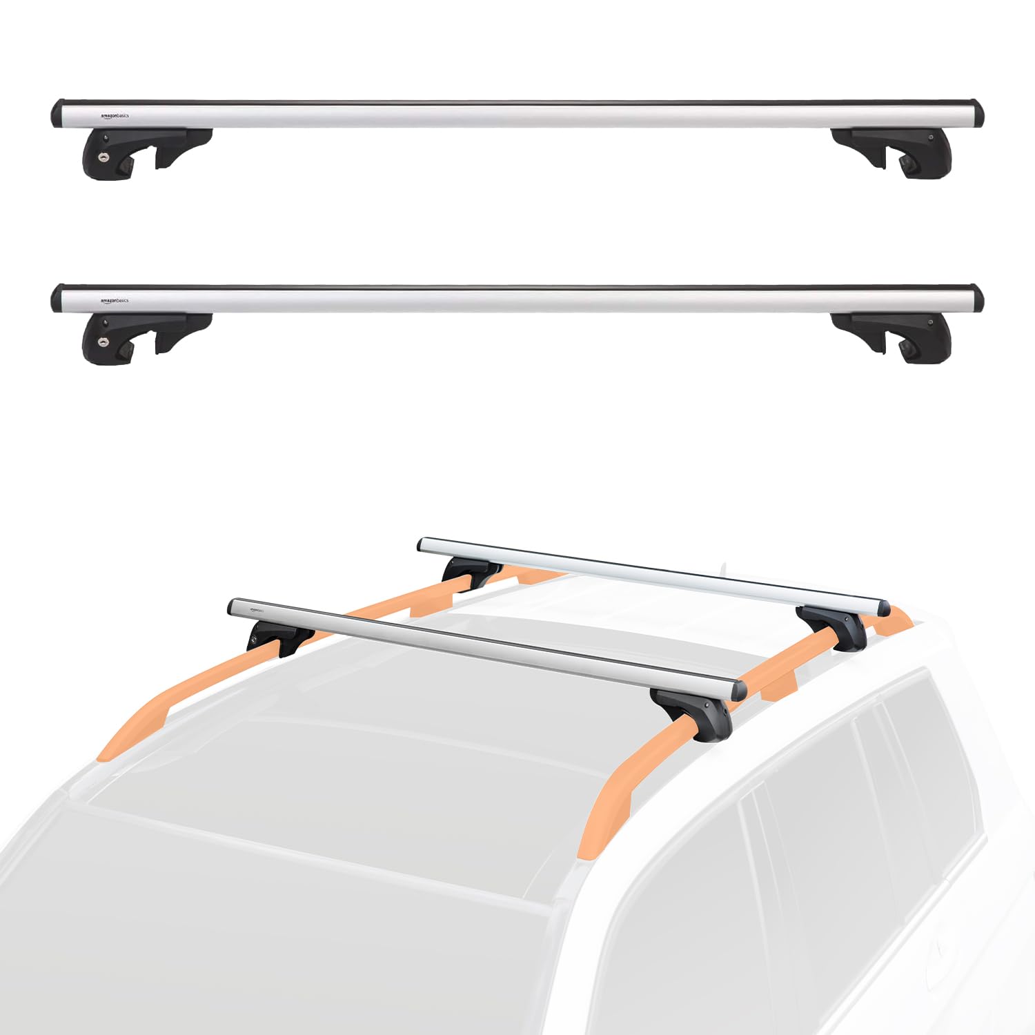 Amazon Basics Dachträger Querträger 132cm - bis 117cm Spannweite. Montage auf Dachreling zur sicheren Beförderung von Lasten.