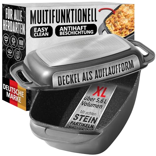 STONELINE Aluguss Bräter 40x22 cm Induktion 5,8L Grau. Rechteckiger, grauer Bräter für Braten, Schmoren und Kochen auf Induktionsherden.
