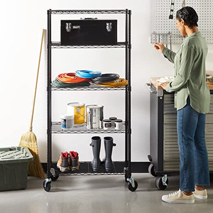 Amazon Basics Schwerlastregal 5 Böden Rollen Schwarz – 76.2 cm