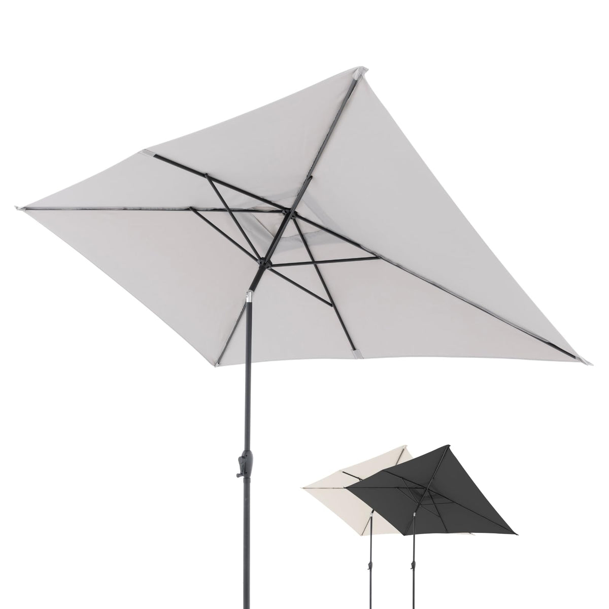Doppler Jack Sonnenschirm 300 x 200 cm hellgrau, knickbar mit Kurbel