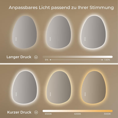 S'AFIELINA Asymmetrischer LED Badspiegel 75x55cm – Dimmbar, Beschlagfrei