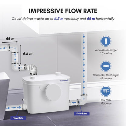 Aquamatix Hebeanlage 400W Sanitäre Abwasserpumpe 3 Einlässe, 6.5m