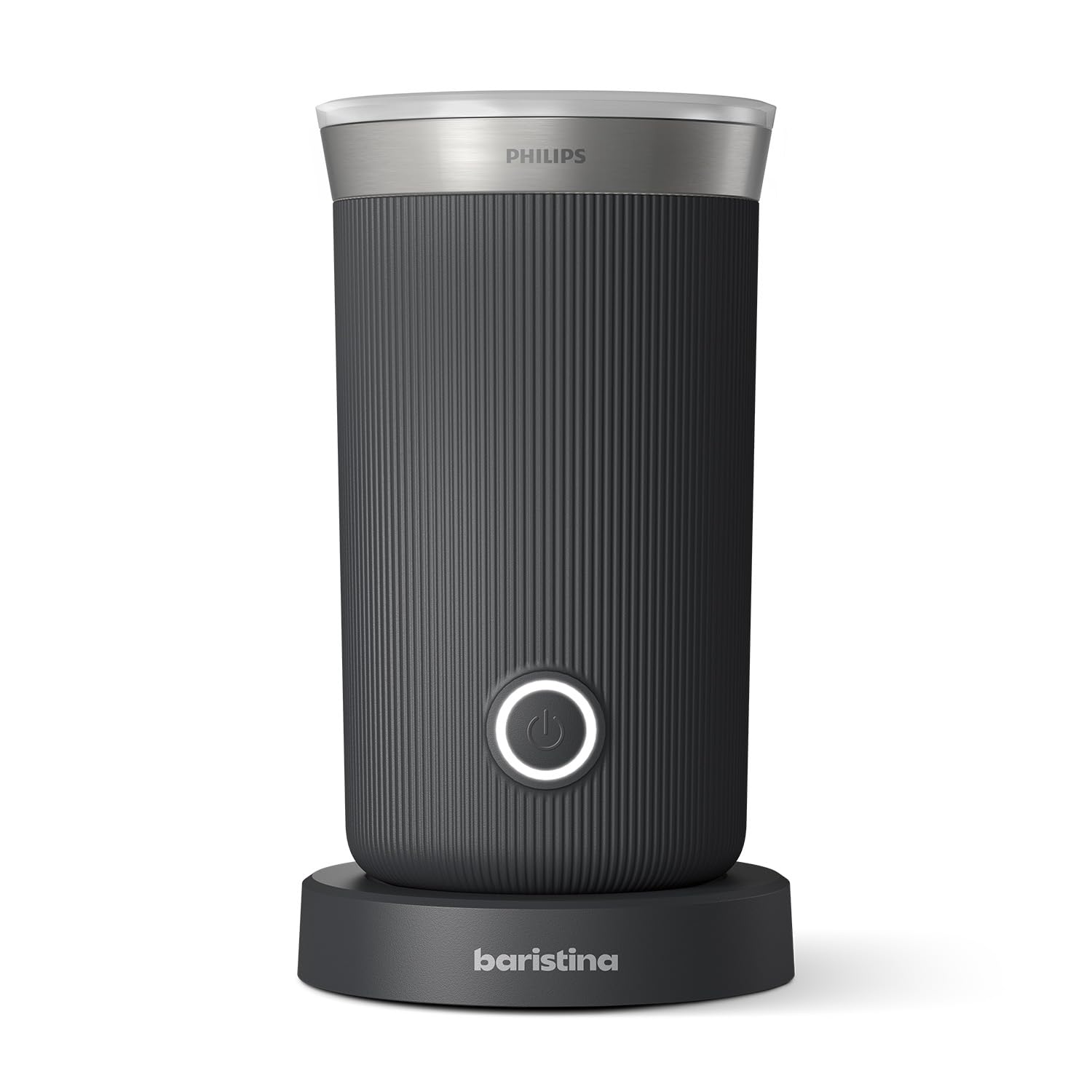 Philips Baristina Elektrischer Milchaufschäumer - Schwarzgrau, schwarzgrau, zylindrisch. Schäumt Milch für Kaffeespezialitäten.