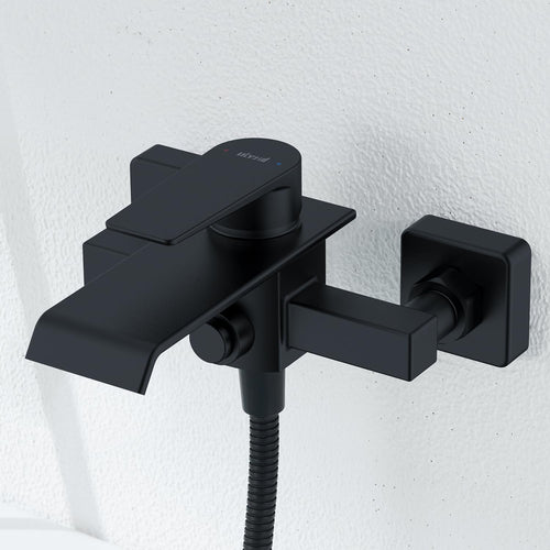 Ulytid Badewannen Mischbatterie Wasserfall Schwarz Aufputz. Aufputz-Armatur, schwarz, mit breitem Auslauf für Warm-/Kaltwasser an der Badewanne.