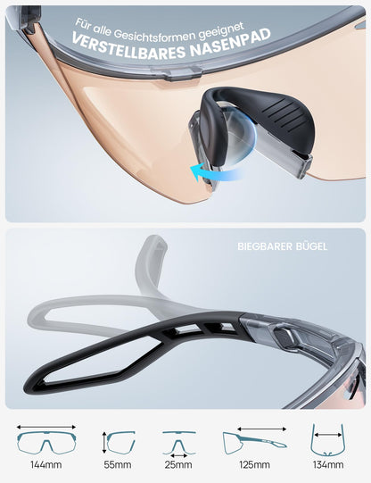 Lamicall Fahrradbrille selbsttönend, UV400 Sportbrille Damen & Herren