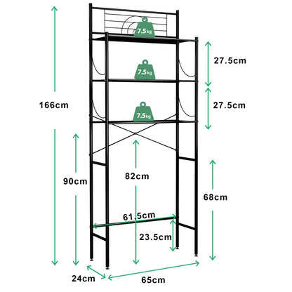 MALLBOO Waschmaschinenregal 65 cm – Badregal mit 3 Ebenen, schwarz