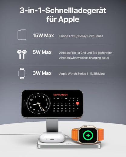 QTlier 3-in-1 Ladestation Qi2.2 25W, MagSafe-kompatibel