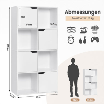 WOLTU Bücherregal SK039ws, Bücherschrank mit 4 Türen und 8 Fächern