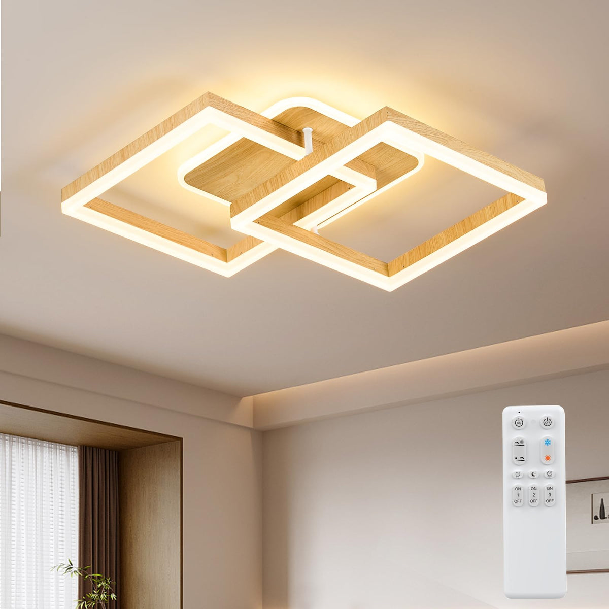 ANTENLICHT LED Deckenlampe Modern Geometrisch - Holzoptik Dimmbar. Spendet dimmbares, modernes Raumlicht von der Decke.