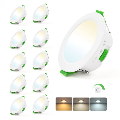 Leselux LED Einbaustrahler LETD-111 dimmbar 3000-6000K IP44 10er-Set, runder Deckenspot aus Kunststoff