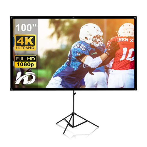 Projektor-Leinwand 100 Zoll mit Ständer - Tragbar 4K HD 16:9. Weiße 16:9 Leinwand auf Ständer für mobile 4K HD Projektionen.