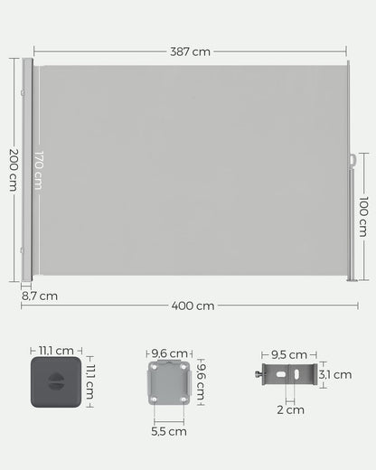 SONGMICS Seitenmarkise ausziehbar 200 x 400 cm, hellgrau, GSA504G03
