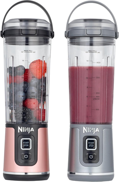 Ninja Blast Mini-Mixer kabellos, 530 ml, 2er-Pack Roségold & Silber, auslaufsicherer Trinkdeckel mit Tragegriff
