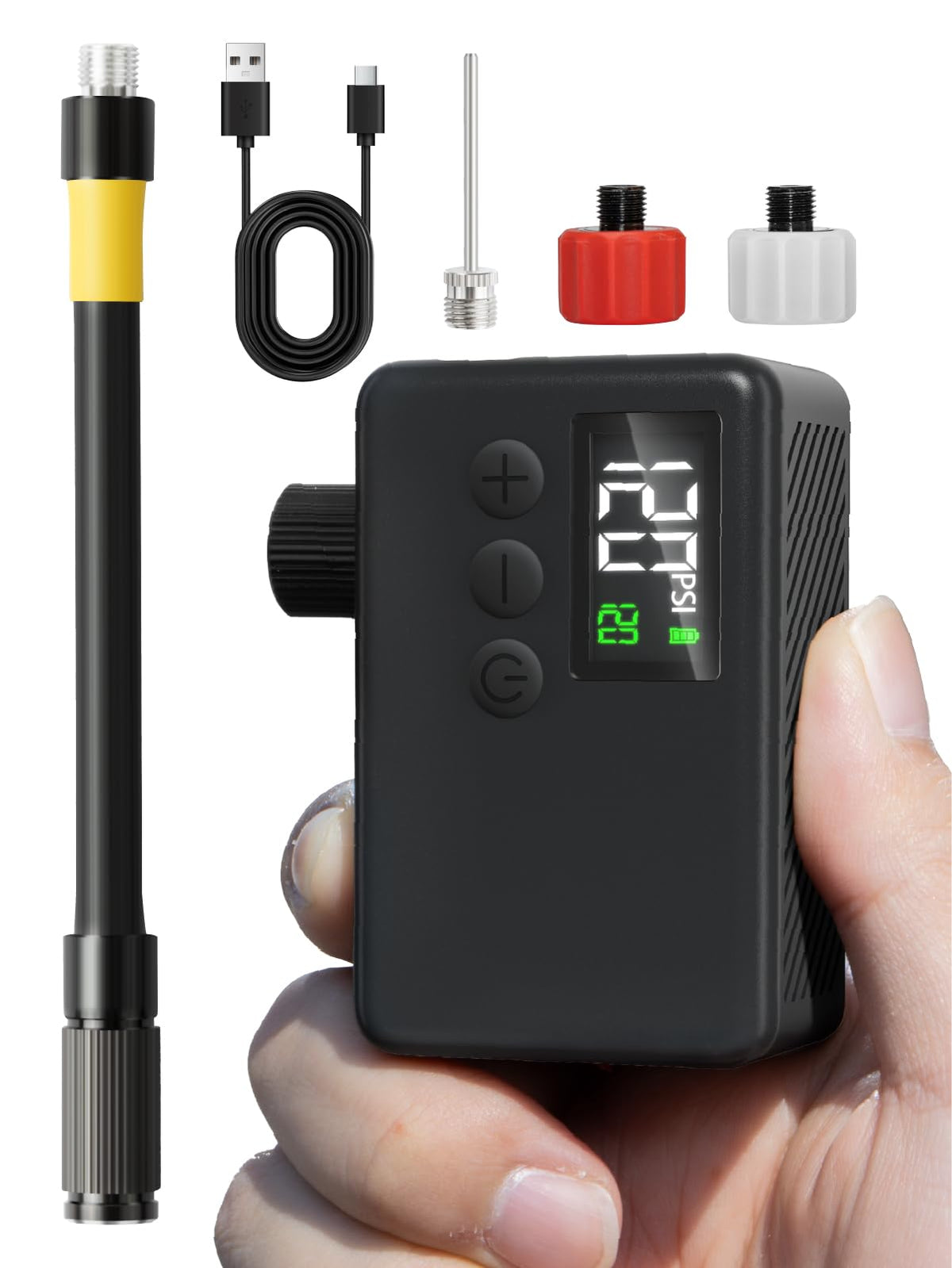 GPUTEK BL01 Elektrische Fahrradpumpe 120 PSI mit Digital-Druckmesser, kompakt und mit LED-Licht