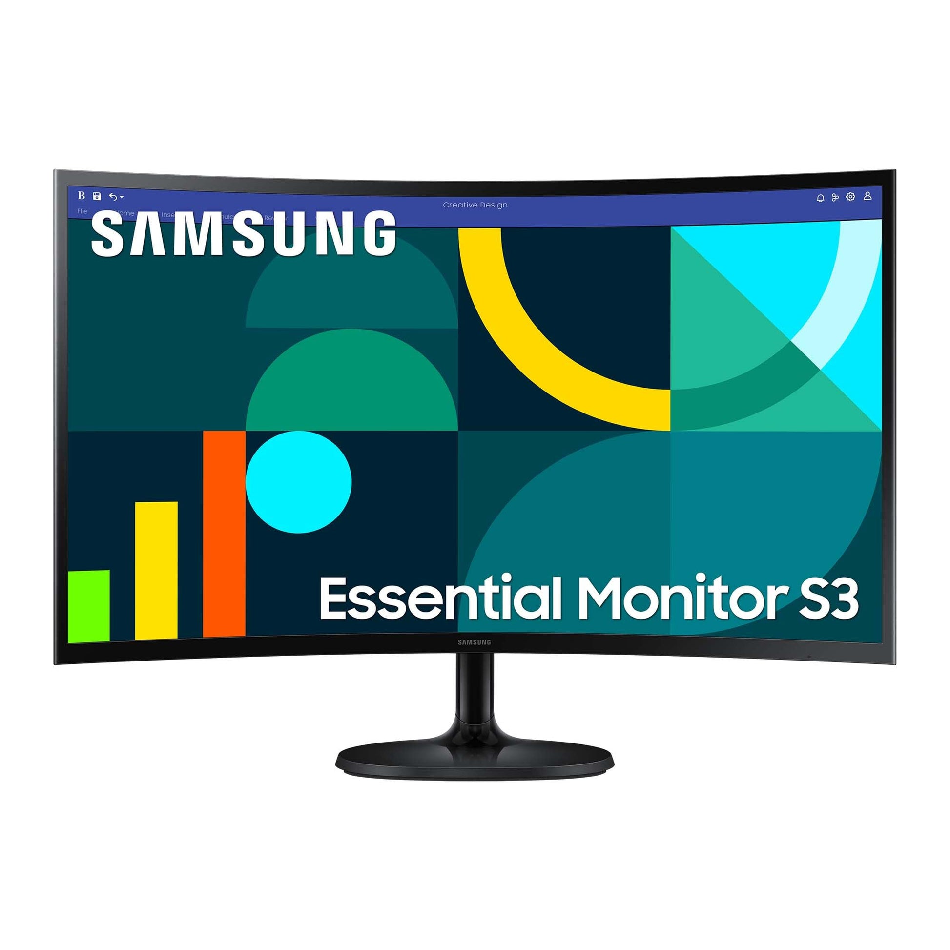 Samsung S27D364GAU Essential Curved PC-Bildschirm 27 Zoll. Weißer, gekrümmter Monitor zur Anzeige von PC-Inhalten.