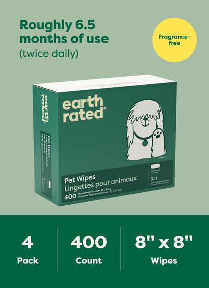 Earth Rated Feuchttücher für Hunde, unparfümiert, 400 Stück