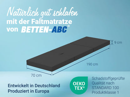 Betten-ABC Faltmatratze anthrazit, 3-teilige Klappmatratze für Gäste