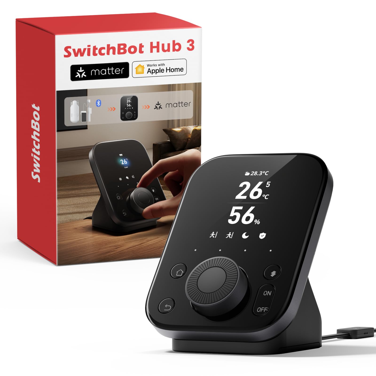 SwitchBot Hub 3 Smart Home Hub mit Matter, IR & Thermo/Hygro weiß, kompakt. Verbindet Matter, steuert IR, erfasst Thermo/Hygro.