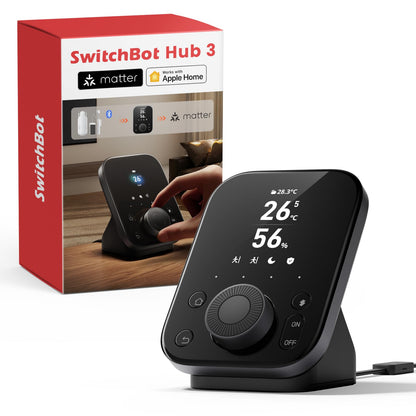 SwitchBot Hub 3 Smart Home Hub mit Matter, IR & Thermo/Hygro weiß, kompakt. Verbindet Matter, steuert IR, erfasst Thermo/Hygro.