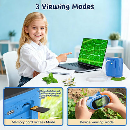 Temodu 2-in-1 Mikroskop und Fernglas für Kinder, 4K, 1000x, Blau