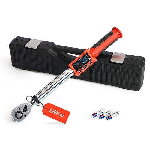 Hairich Digitaler Drehmomentschlüssel 1/2" – 11-220 Nm. Schwarz-silbernes Digitalgerät. Misst Drehmoment zum präzisen Anziehen von Schrauben.