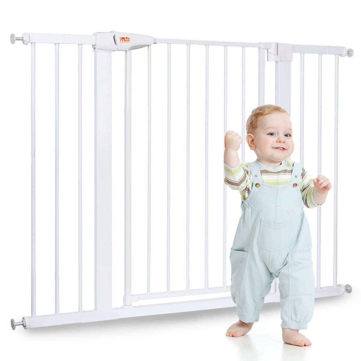 LAOYE Treppenschutzgitter BG-06, 92 cm hoch, 75-124 cm, ohne Bohren, weisses Stahlgitter für Türen und Treppen