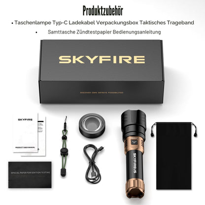 SKYFIRE LED Taschenlampe 5000 Lumen, USB-C aufladbar, zoombar