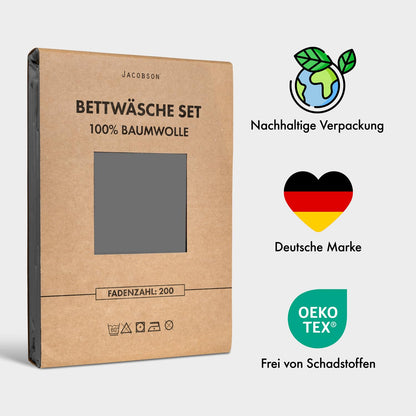 JACOBSON Bettwäsche-Set Baumwolle Perkal 240x220, Anthrazit, 3-teilig