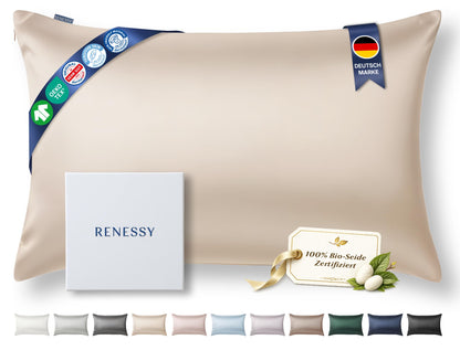 RENESSY Kissenbezug Bio-Maulbeerseide 22 Momme, 40x80 cm, Off-White