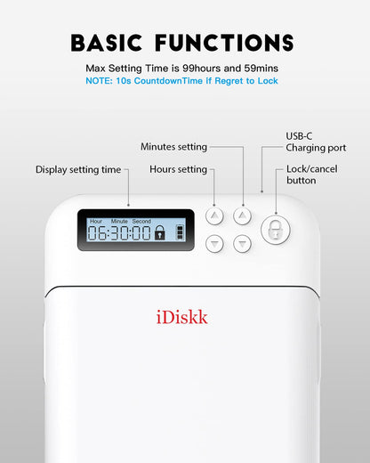iDiskk Handy-Sperrbox mit Timer, Handy-Safe für iPhone, Weiss