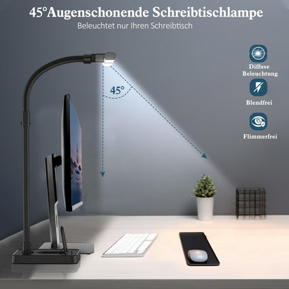 LOTTBUTY Doppelkopf Schreibtischlampe LED dimmbar 24W 80 cm schwarz