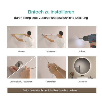 EMKE Runder Badspiegel 80cm Beleuchtet Dimmbar Touch 3 Farben