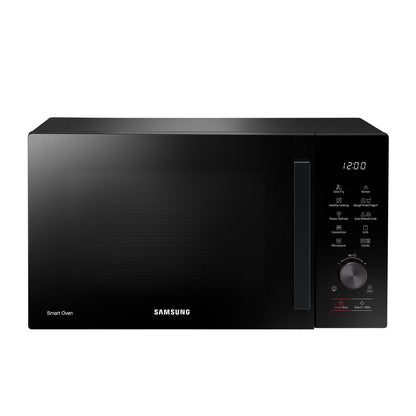 Samsung MC28A5137KK/E1 Kombi-Mikrowelle – Schwarz. Rechteckiges, schwarzes Gerät zum Erhitzen, Grillen und Backen von Speisen.