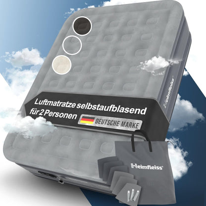 Heimfleiss® Luftmatratze selbstaufblasend 150x200 cm. Mit integrierter Pumpe als Gästebett und Campingbett nutzbar.
