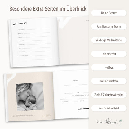 mintkind Erinnerungsbuch Kindheit Rosa – Leinenalbum 0 bis 18 Jahre