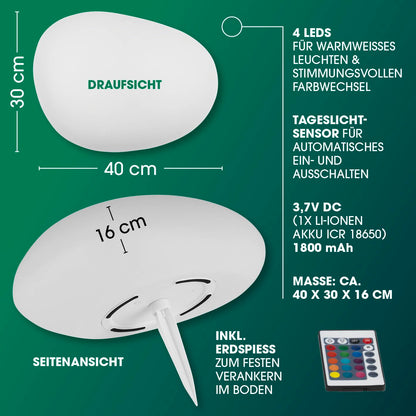 EASYmaxx LED Solarleuchte Stein 2er-Set mit Farbwechsel, IP67
