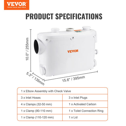 VEVOR Fäkalienhebeanlage 500W Abwasserpumpe 8m Förderhöhe
