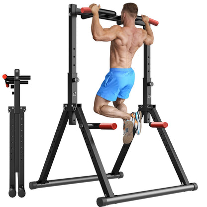 WATBKHE Power Tower Dip Station Faltbar Klimmzugstange - Schwarz. Schwarzer, faltbarer Power Tower für Klimmzüge, Dips und Beinheben.