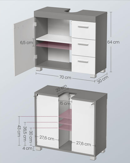 VASAGLE BBK503T49 Waschbeckenunterschrank – wolkenweiss-zementgrau