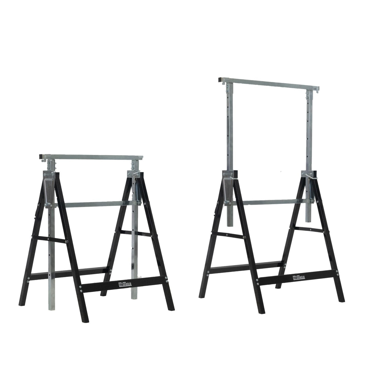 Baumarktplus Arbeitsbock 2er-Set höhenverstellbar 80-130 cm 400 kg, klappbarer Stahlbock in Schwarz und Grau