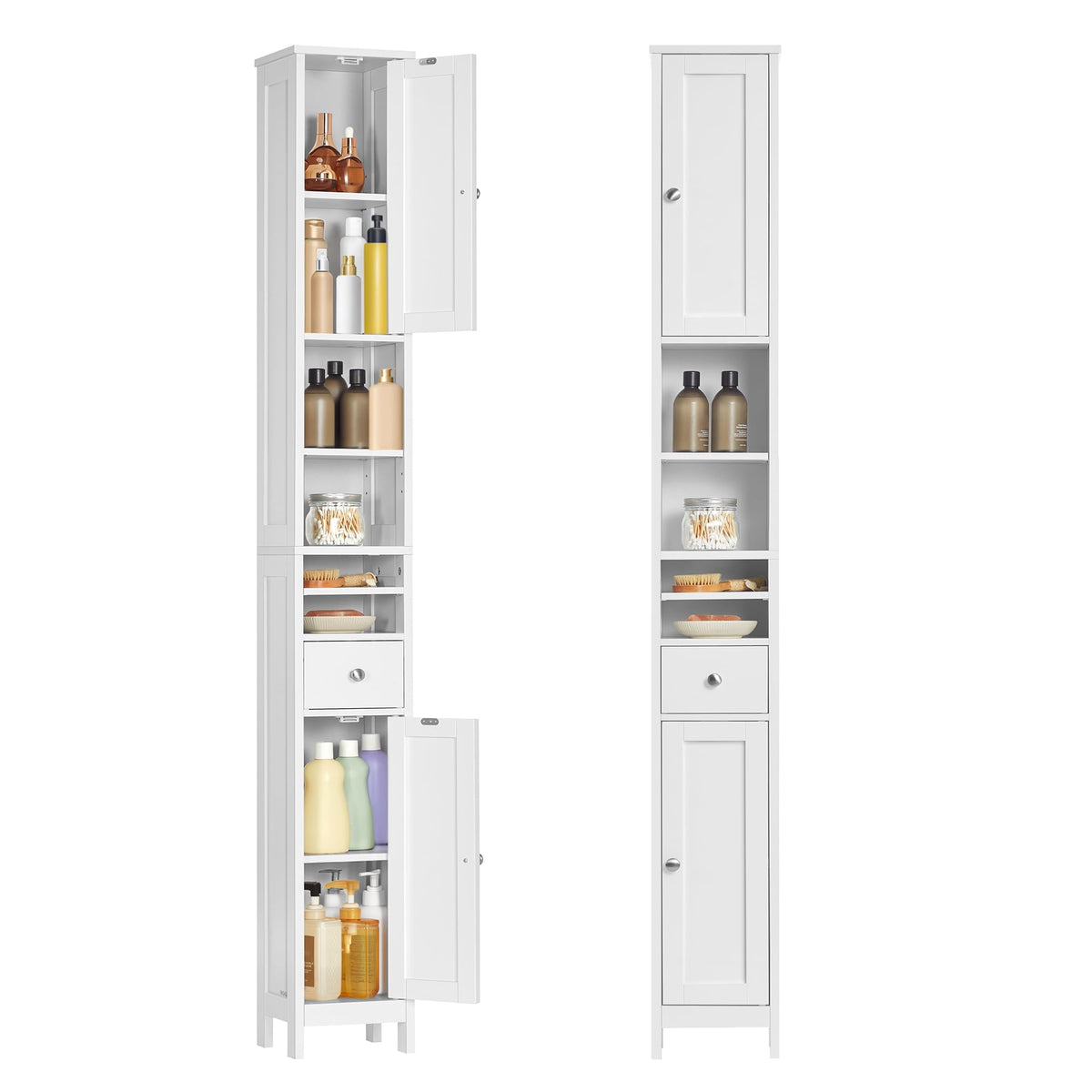 VASAGLE Badezimmerschrank BBC765W01, hoch, schmal, wolkenweiss