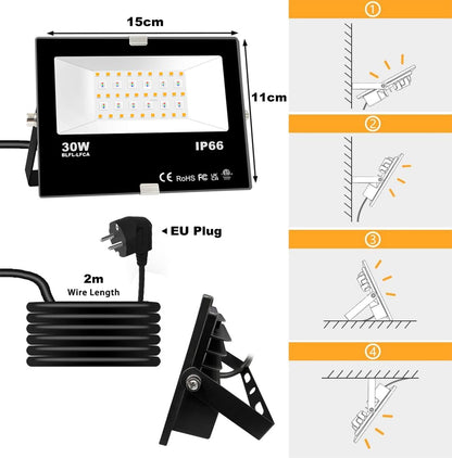 iLC RGBW LED Flutlicht 30W – Warmweiss, 4er-Pack, IP66