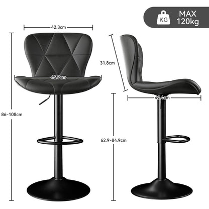 Hawthyhome Barhocker 2er Set Höhenverstellbar mit Rückenlehne – Schwarz