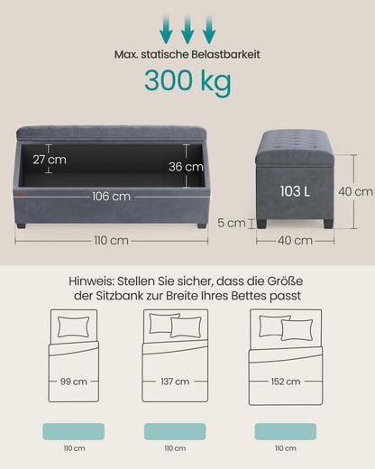 SONGMICS Sitzbank mit Stauraum LSF089G01 - schiefergrau 110 cm