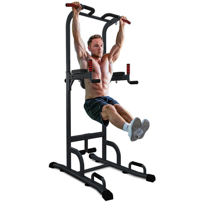 Sportstech 7in1 Power Tower PT300 Dip Station & Kraftturm – Schwarz. Schwarze Stahl-Trainingsstation für Dips, Klimmzüge & Bauchtraining.